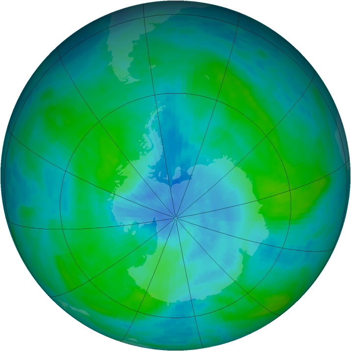 Antarctic ozone map for 25 February 1990